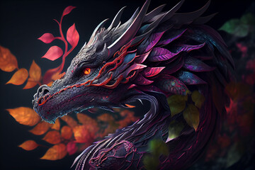 Leinwandbilder - Beautiful photo dragon, natural background. Generative AI technology