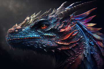 Leinwandbilder - Beautiful photo dragon, natural background. Generative AI technology