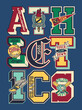 College athletic department embroidery letters patchwork vintage vector artwork for boy shirt sport patches mix collection