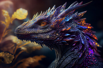 Leinwandbilder - Beautiful photo dragon, natural background. Generative AI technology