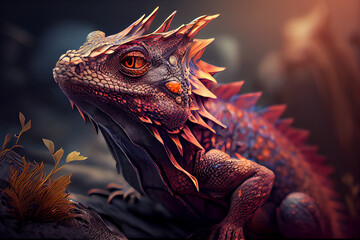Leinwandbilder - Beautiful photo dragon, natural background. Generative AI technology