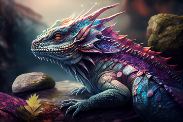 Aufkleber - Beautiful photo dragon, natural background. Generative AI technology