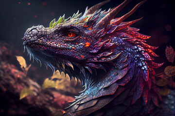 Leinwandbilder - Beautiful photo dragon, natural background. Generative AI technology