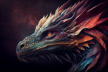 Leinwandbilder - Beautiful photo dragon, natural background. Generative AI technology