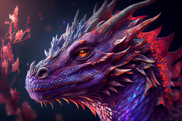 Leinwandbilder - Beautiful photo dragon, natural background. Generative AI technology