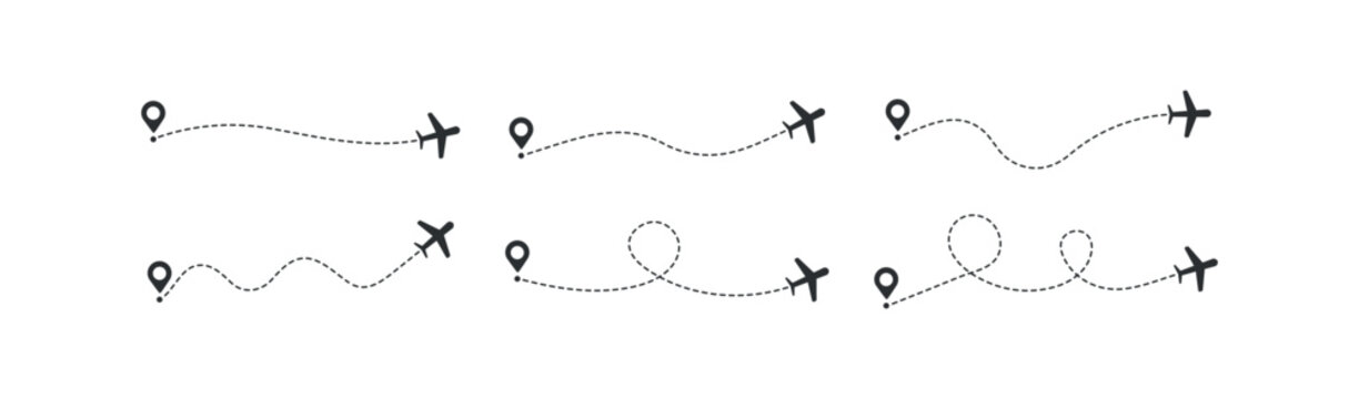 plane route icon set. airplane path vector desing.