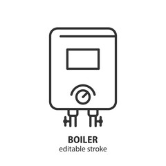 Wall Mural - Electric boiler line icon. House water heater vector sign. Editable stroke.