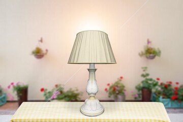 Sticker - Elegant modern lamp on table in room.