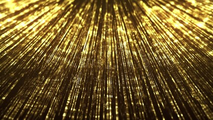 Wall Mural - Abstract Gold Filaments Bursting Background/ 4k animation of an abstract wallpaper background of bursting gold filaments lines and particles sparkling with glimmer fx and depth of field