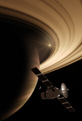 Wall Mural - 3d render, gas giant planet in deep space. saturn planet and rings close-up