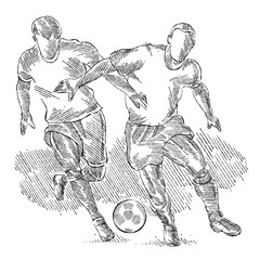 Wall Mural - Black and white silhouette of soccer players fighting for the ball