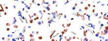 Confetti - Red White Blue Shiny Confetti Confetti On White Background, Isolate, Tricolor Concept,