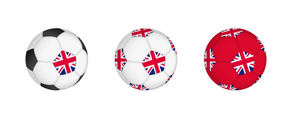 Sticker - Collection football ball with the United Kingdom flag. Soccer equipment mockup with flag in three distinct configurations.