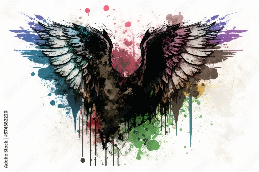 Watercolor Illustration of Grunge Style Bird Or Angel Wings With Paint ...