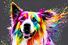 Colorful Sheepdog With Splashes Of Paint