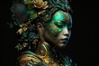 geisha malachite and yellow, bioluminescent filigree, generative AI