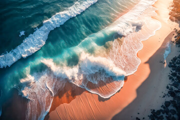 Wall Mural - aerial view of ocean waves at the beach. generative ai.