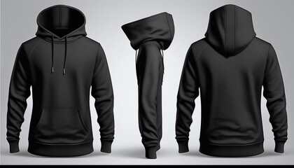 men's black hoodie template, men's hoodie for your mockup design for printing, isolated on white bac