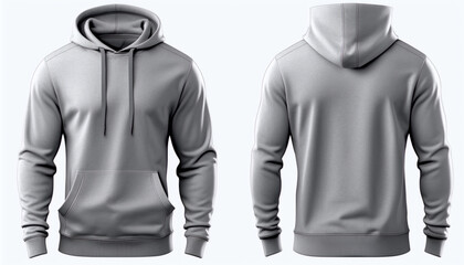 Men's gray blank hoodie template, men's hoodie for your mockup design for printing, isolated on white background, 3D illustration, 3D rendering