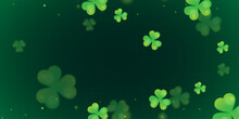 The Background Of St. Patrick's Day With Green Shamrocks And Lucky Gold Coins