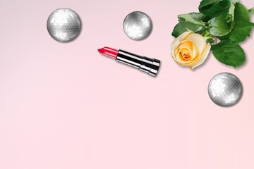 Sticker - Romantic rose flower, lipstick and disco balls