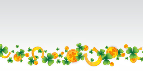 Poster - The Background of St. Patrick's Day with Green Shamrocks and Lucky Gold Coins