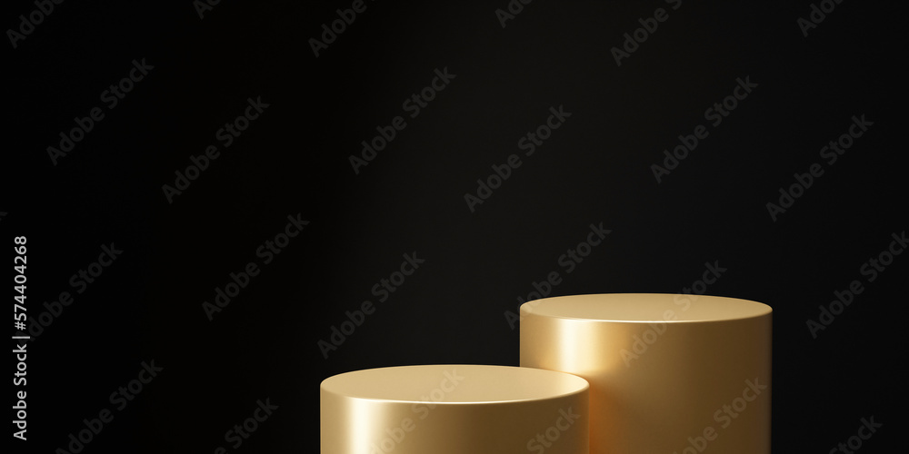 Luxury golden product podium stand with spotlight on black background ...
