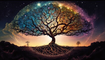 Cosmic Tree with Very Colorful and Galactic Effects Generated by AI