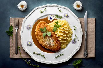 Poster - Viennese Schnitzel (wienerschtitzel). Austrian national cuisine on white background - Generative AI