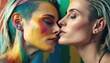 Young lesbian couple in their intimate moment. Generative AI
