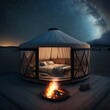 © Csaba - Traditional mongolian yurt interior with fire and milky way