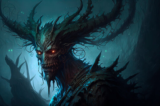 Demonic creature, monster, horror, evil, forest goblin, dark fantasy. Generative AI
