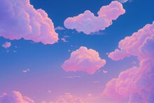 Aesthetic Angelic Oil Paint Lavender Blue Sky With White Clouds Illustration Background. Generative AI