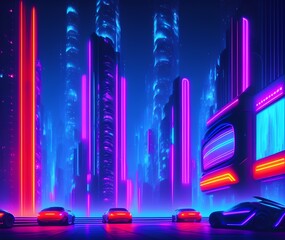 Canvas Print - Lights of Night City, Generative AI Illustration