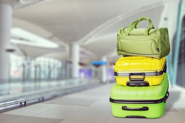 Wall Mural - Classic travel suitcases on Airport background