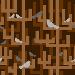 Wall Mural - Trees and birds pattern seamless. Baby fabric texture