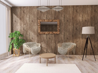 Canvas Print - Living room design, 3D Render, 3D Illustration