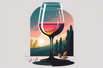 Simplified Vector Art Graphic Illustration - Glass of Wine (Generative AI)