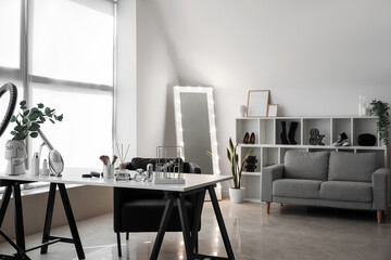 Canvas Print - Interior of light makeup room with table, mirror and sofa