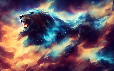 lion roars in the night sky, generative ai