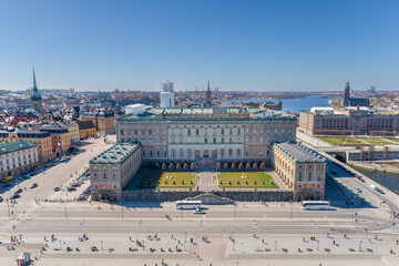 Wall Mural - The Royal Palace is located in Gamla Stan Island in Stockholm, Sweden. Drone Point of View