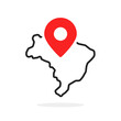 minimal brazil map icon with red geotag badge