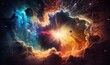 illustration, space background colorful nebula with stars, ai generative