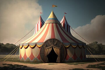 Circus tent front view, retro circus tent, Generative AI
