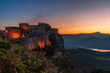 Panoramic view of Caccamo castle at dusk, province of Palermo IT