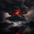 An Erupting Volcano and its Reflection in Water Generative AI