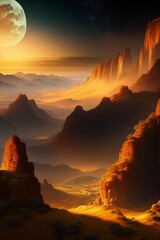 sunset, sky, landscape, sun, mountain, nature, clouds, sunrise, cloud, mountains, desert, orange, view, evening, light, hill, dusk, sunlight, cloudscape, travel, fog, horizon, red, dawn, silhouette