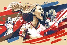 Women's FIFA Football World Cup Banner Illustration. Abstract, Sketch Style. Generative AI Illustration