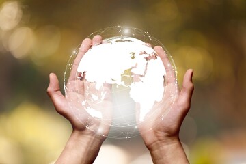 Canvas Print - Protecting concept, hand holds a globe