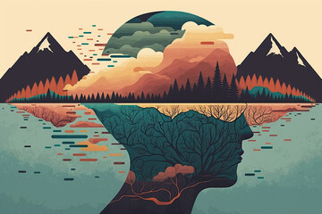 Wall Mural - The role of mindfulness in managing ocd, concept of Mental Health and Cognitive Behavioral Therapy, created with Generative AI technology